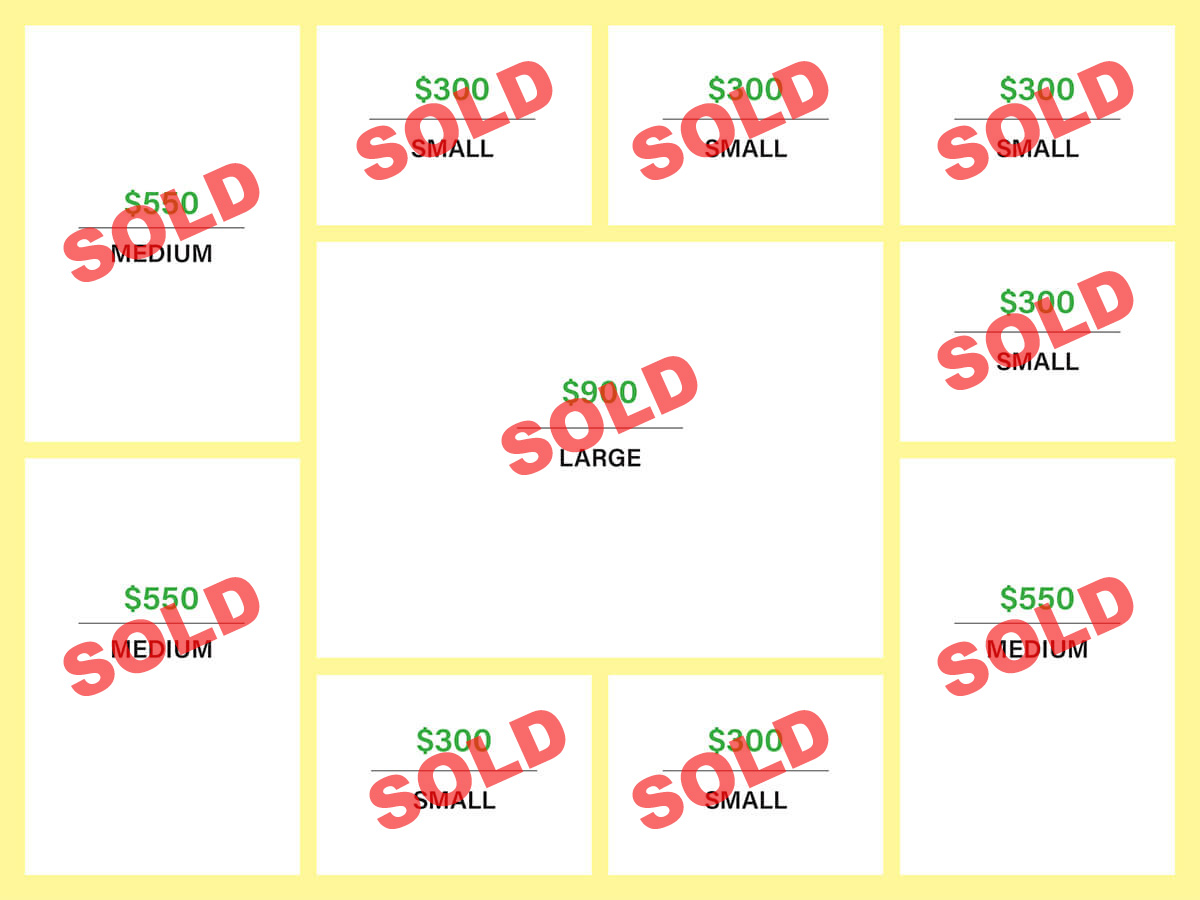 Live availability map of Spotlight mailer ad spots, showing which ad sizes are sold and which are still open